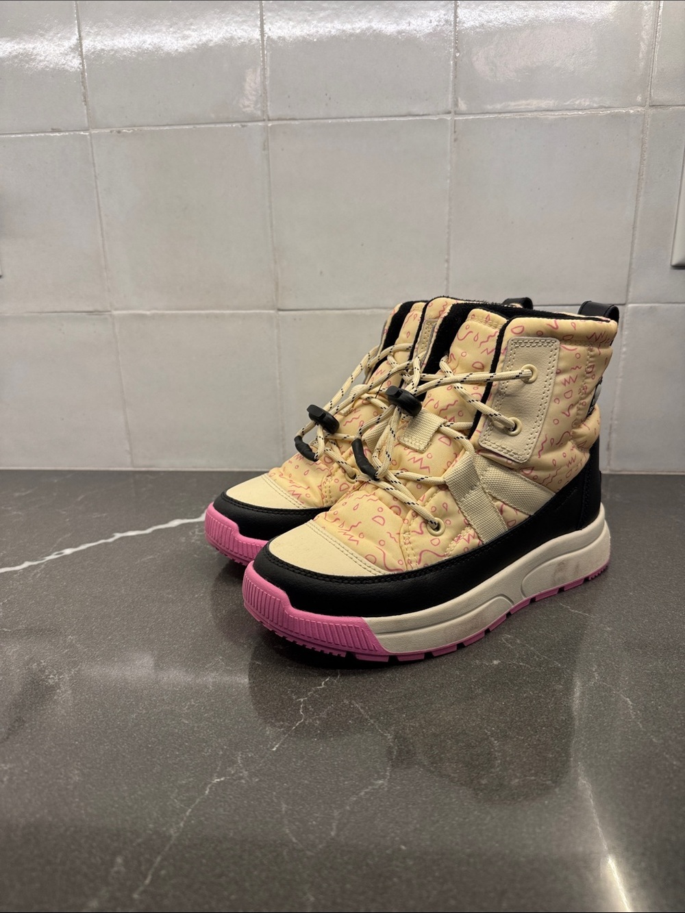 Sorel Kids Cream & Pink Quilted Winter Boots